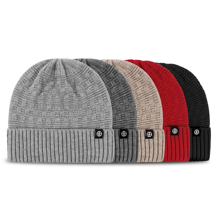 Womens Winter Red Acrylic Knit Beanie Hat With Logo