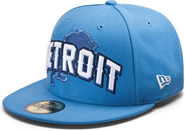 the baseball caps of the Detroit Lions