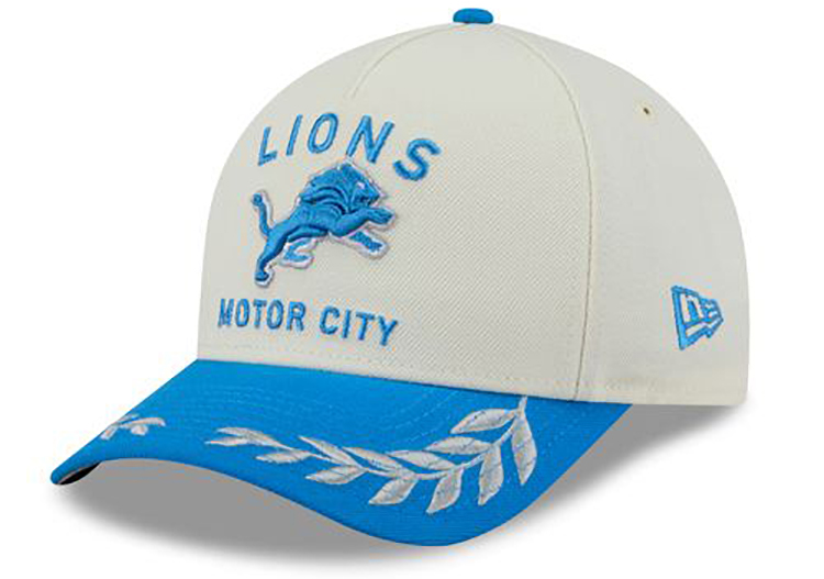 the baseball caps of the Detroit Lions