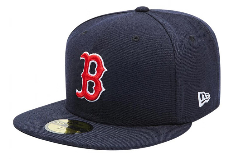 the baseball caps of the Boston Red Sox
