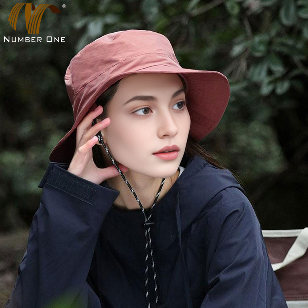 Womens Wide Brim Adjustable Bucket Hat With Strap