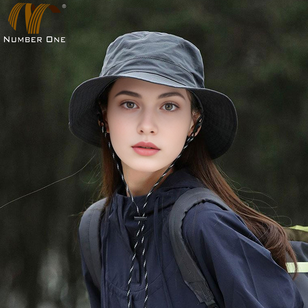 Womens Wide Brim Adjustable Bucket Hat With Strap