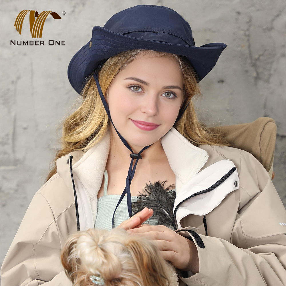 Outdoor Flat Brim Embroidery Bucket Hat With Rope