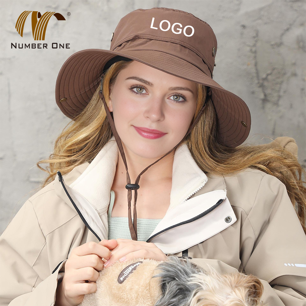 Outdoor Flat Brim Embroidery Bucket Hat With Rope