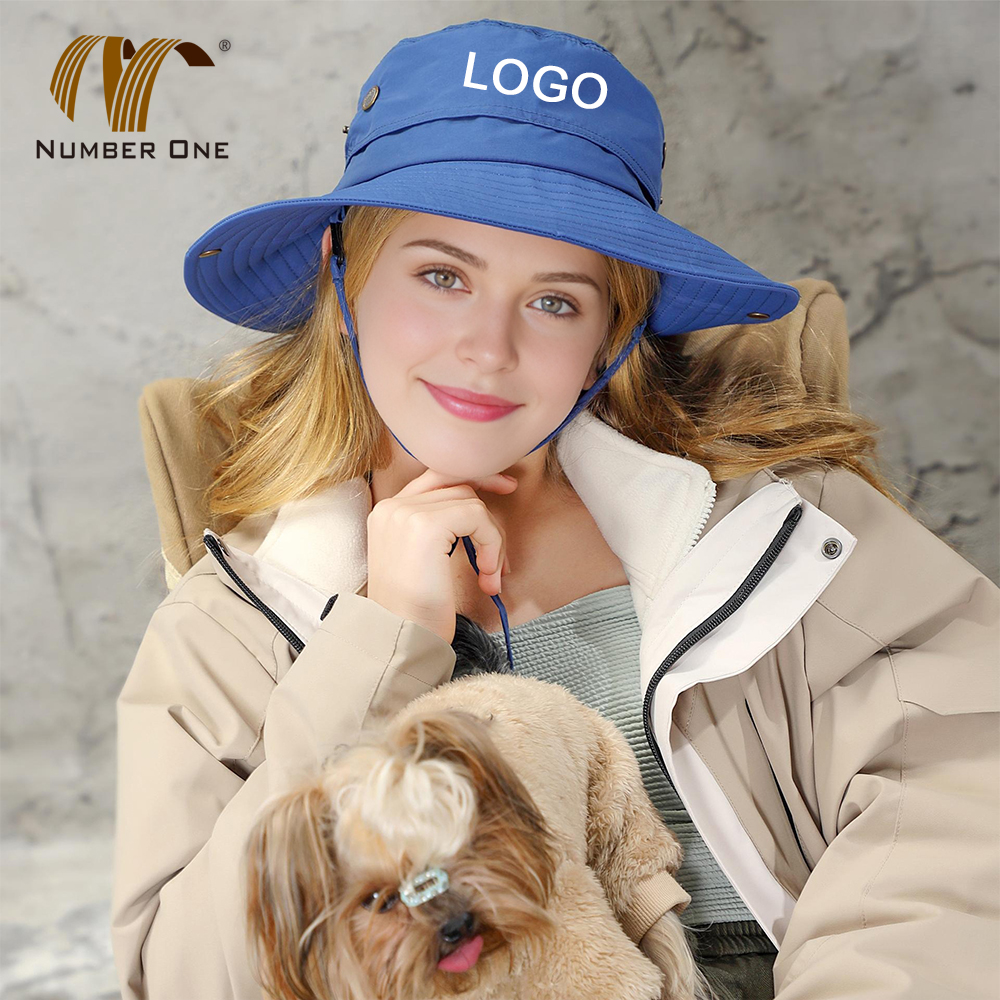 Outdoor Flat Brim Embroidery Bucket Hat With Rope