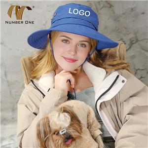 Outdoor Flat Brim Embroidery Bucket Hat With Rope
