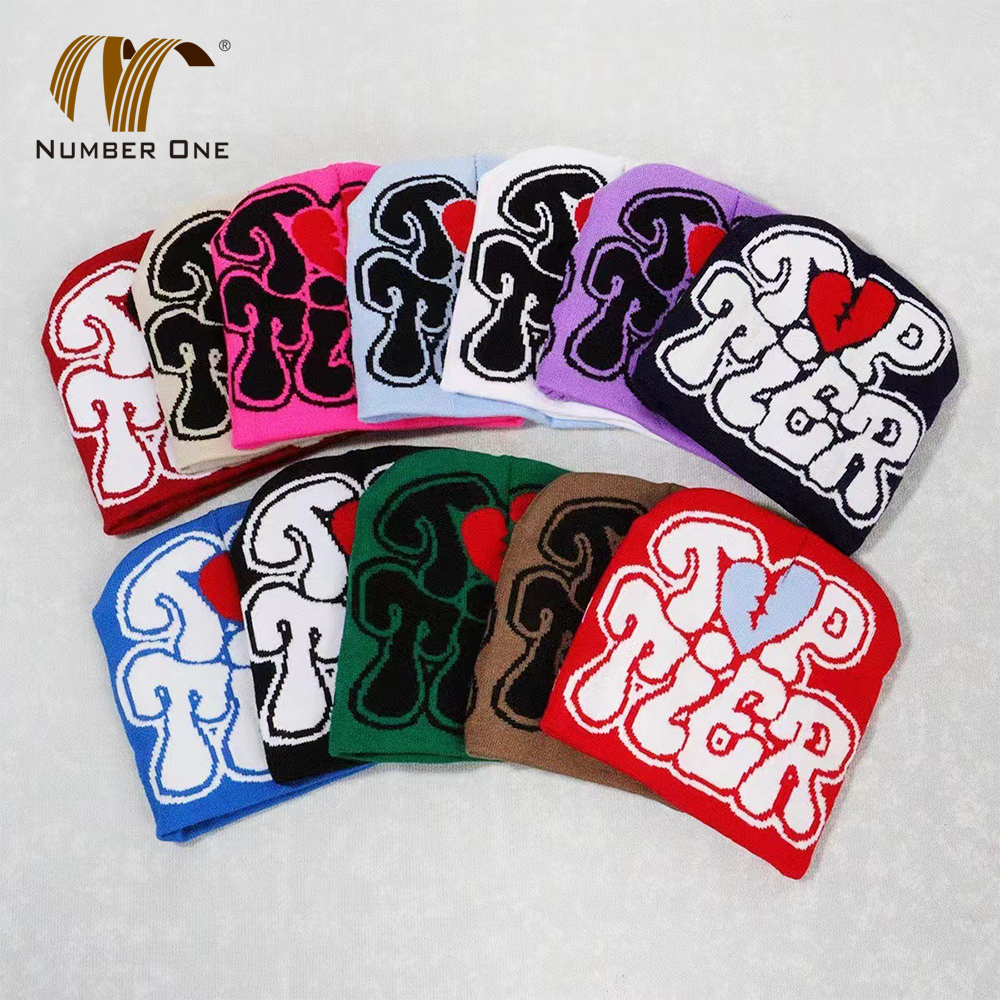 Mens Winter Y2K Jacquard Knitted Beanie Hat