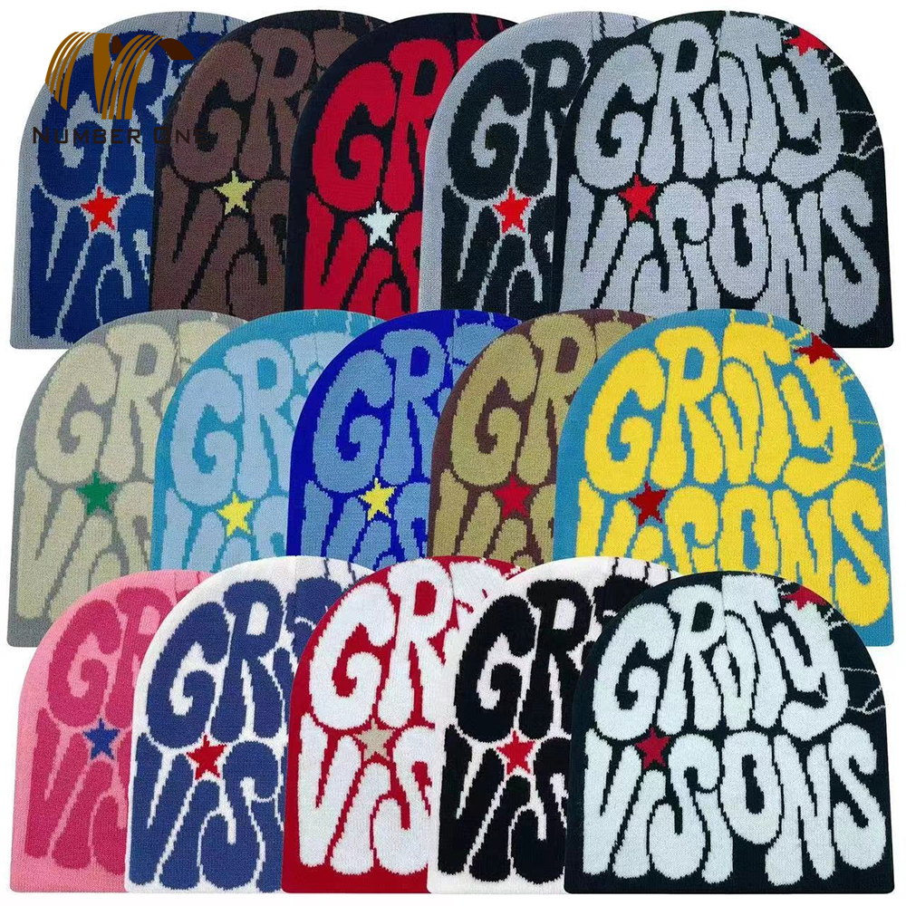 Mens Winter Y2K Jacquard Knitted Beanie Hat