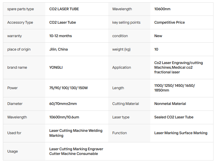 CO2 Laser Tube for Cutting Machine