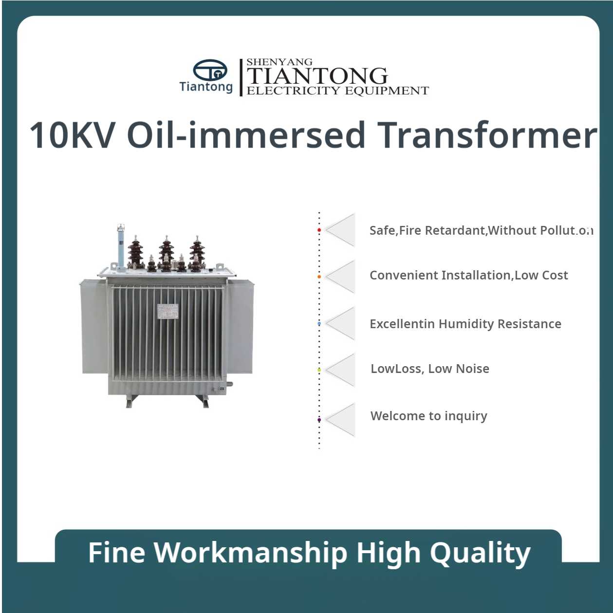Transformateur de puissance triphasé immergé dans l'huile Tiantong S11/13/20m-50-2500kVA-10kv