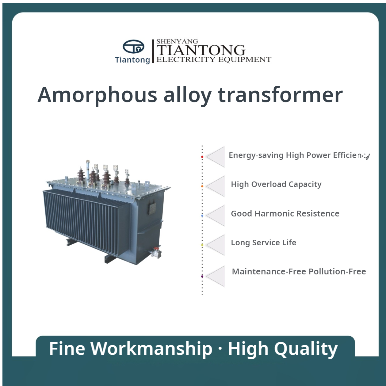 Transformateur de puissance triphasé de distribution de tension en alliage amorphe imprégné d'huile, Sbh15m-30~2500 kVA-10 kV