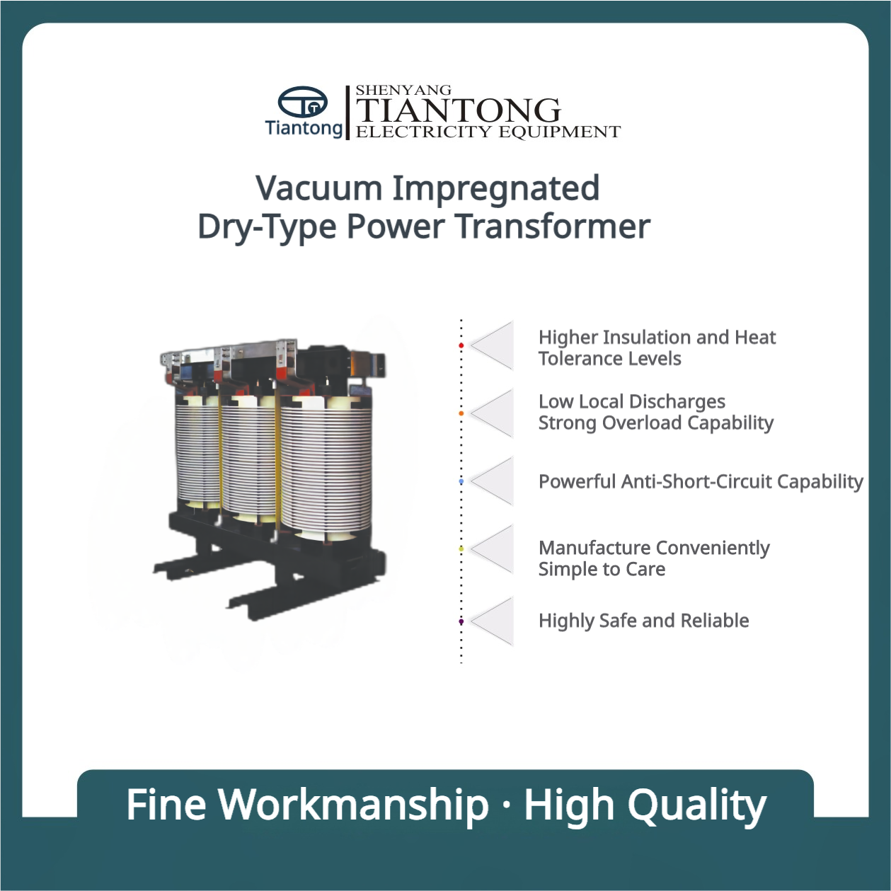 Transformador de potencia de tipo seco impregnado al vacío TianTong SG(B) 10/11-30~2500kVA-10/35kv