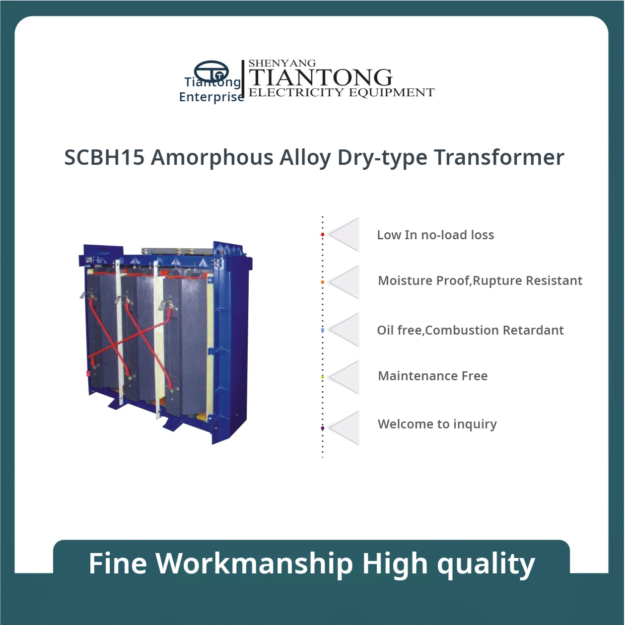 Transformateur sec à alliage amorphe TIANTONG série SCBH15 SGB10/11-10 kV/35 kV-30~2500 kVA