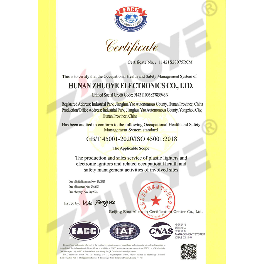 ISO45001 Occupational Health and Safety Management System Certification