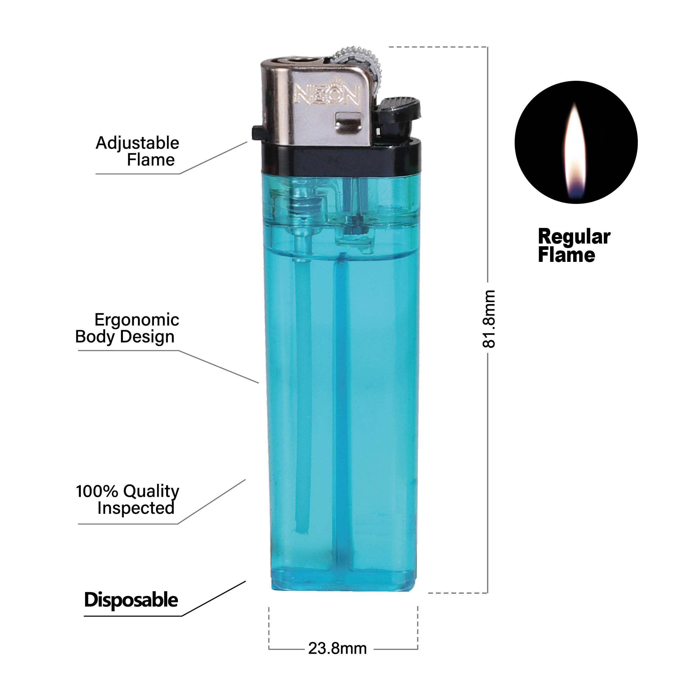 Transparent Safety Adjustable Flame Flint Lighter
