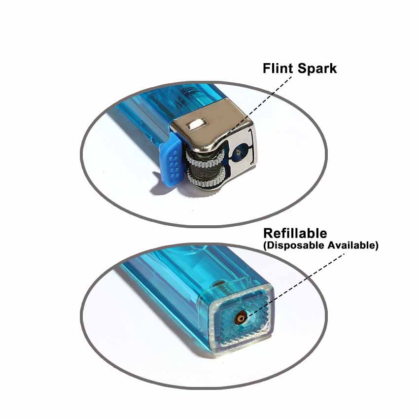 Clear Refillable Rectangular Butane Flint Lighter