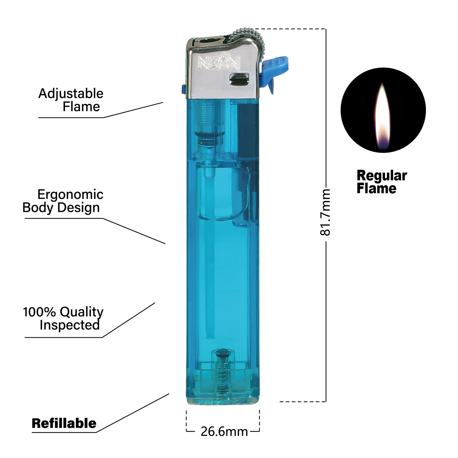 Clear Refillable Rectangular Butane Flint Lighter