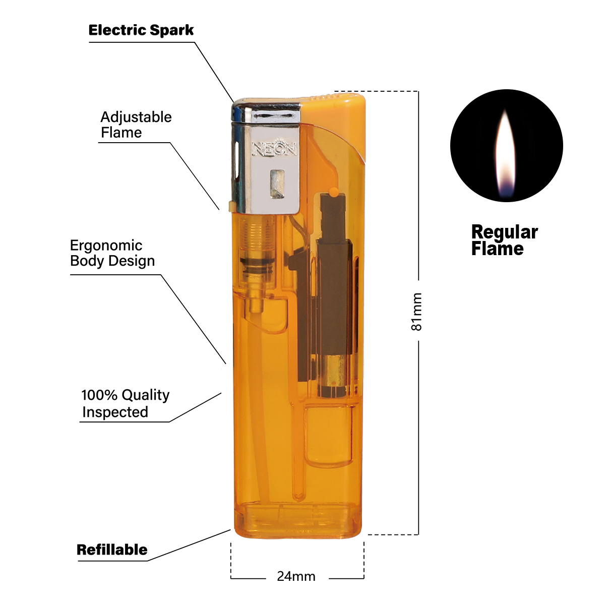 Translucent Blaze Gas Lighter With Cap And Spark