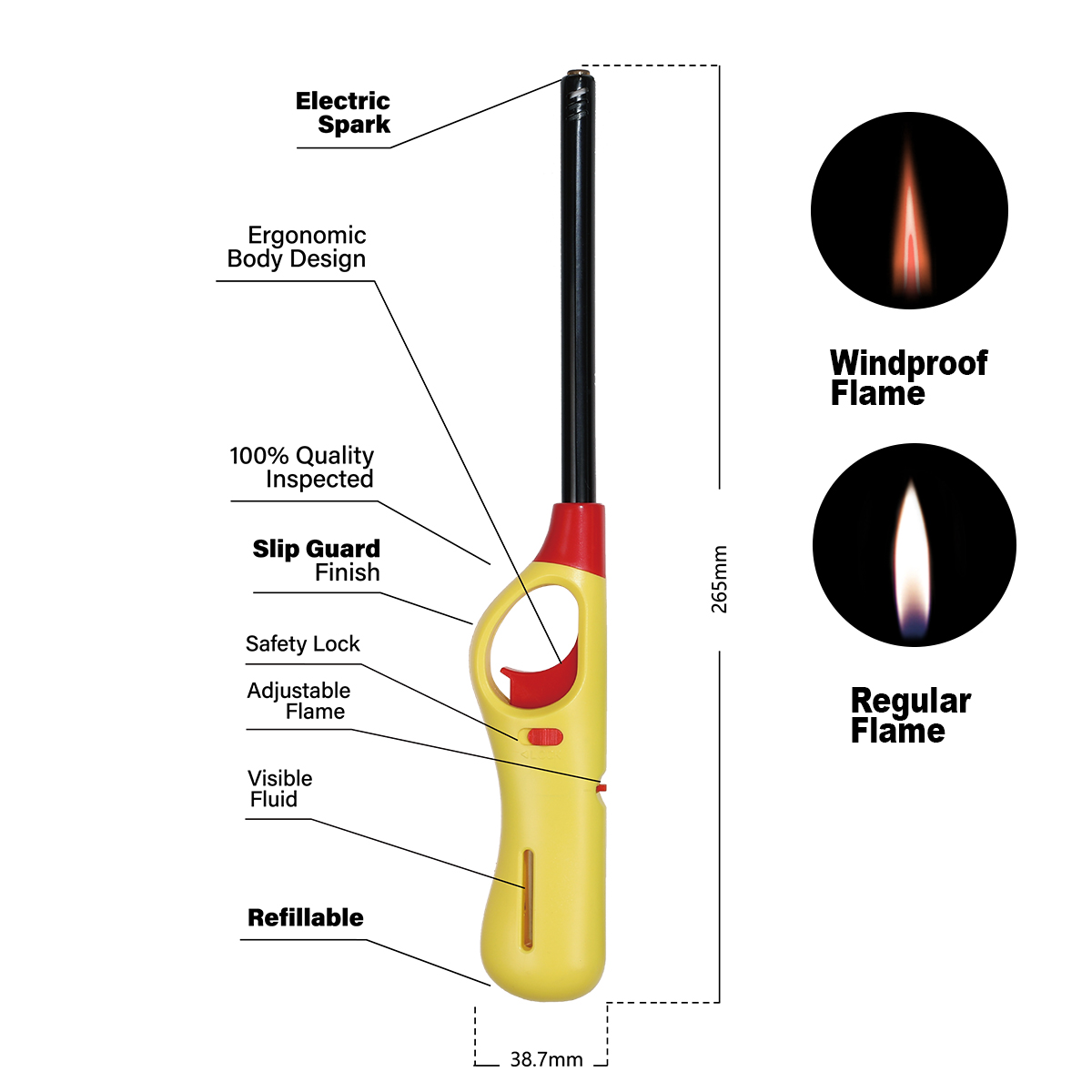 Gas Hob Utility Lighter With Wind-Resistant Flame