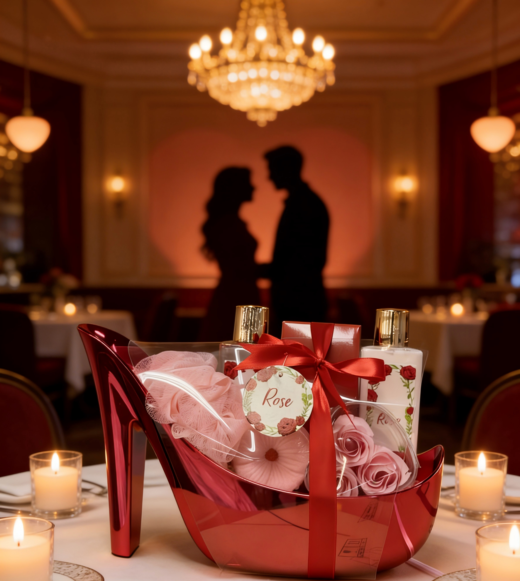 Luxury Rose Bath & Body Gift Set – Shower Gel, Body Lotion, Bath Salts & Soap Flowers in High Heel Gift Box