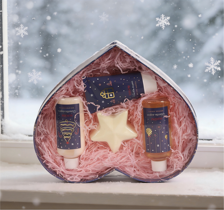 Heart-Shaped Body Care Set – 3-Piece Bulk Spa Gift Box with Shower Gel, Body Lotion & Scrub