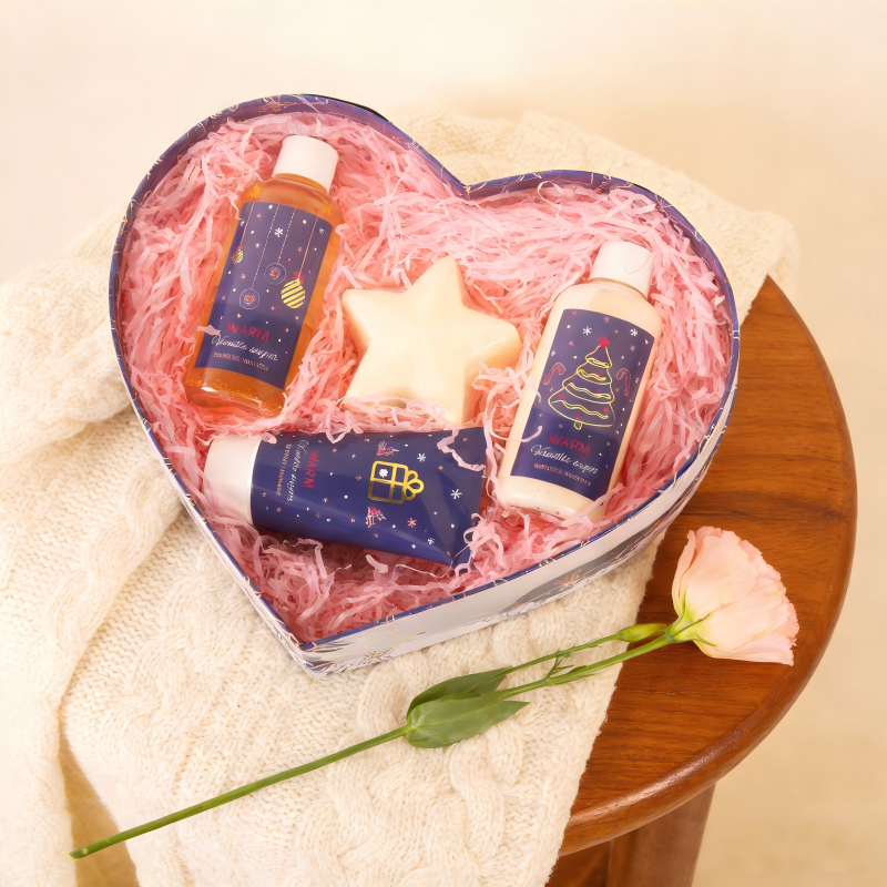 Heart-Shaped Body Care Set – 3-Piece Bulk Spa Gift Box with Shower Gel, Body Lotion & Scrub