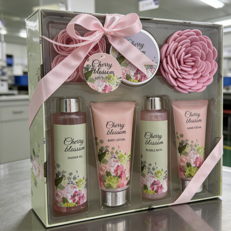 Cherry Blossom Bath Gift Set - 8pc Luxury Skin Care Set & Self-Care Spa Kit for Women