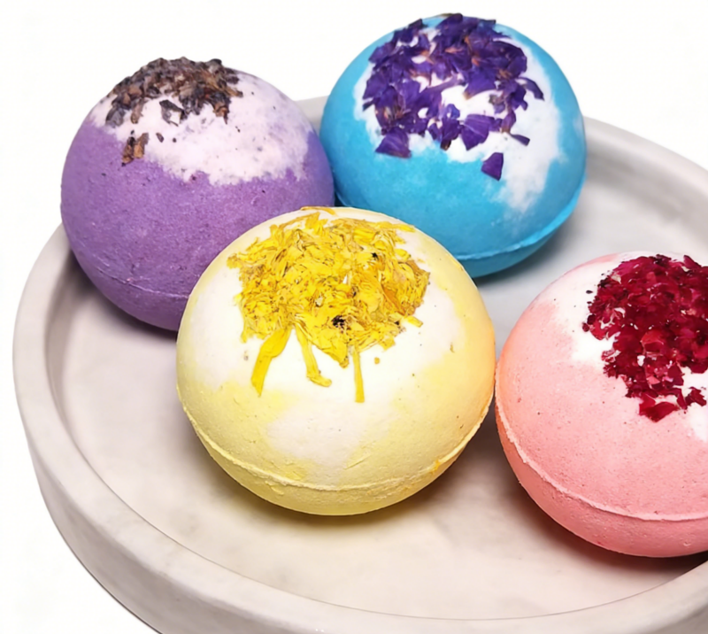 Rainbow Organic Bath Bombs for Kids - Natural Bubble Bath with Essential Oils & Moisturizing Bath Salts
