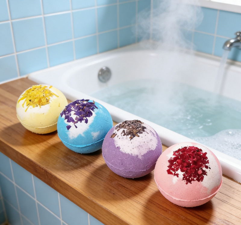 Rainbow Organic Bath Bombs for Kids - Natural Bubble Bath with Essential Oils & Moisturizing Bath Salts
