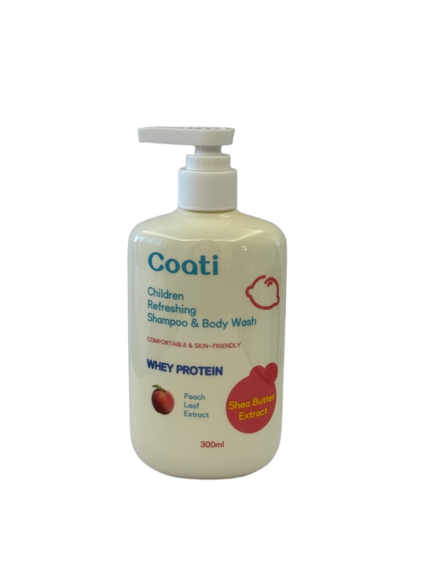 Coati 300ml Children Refreshing Shampoo & Body Wash - Whey Protein & Peach Leaf Baby Liquid Soap for Delicate Skin
