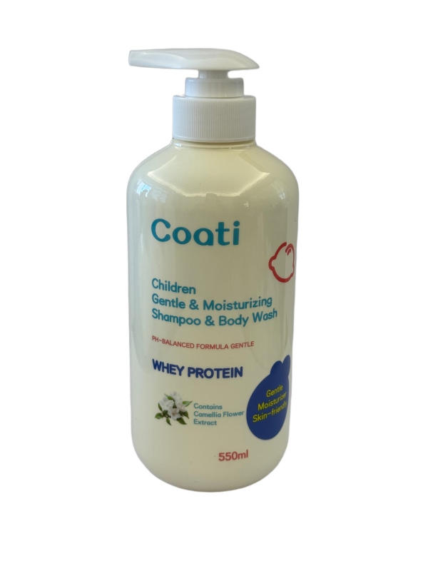 Coati 550ml Children Gentle & Moisturizing Shampoo & Body Wash - pH-Balanced Whey Protein & Camellia Flower