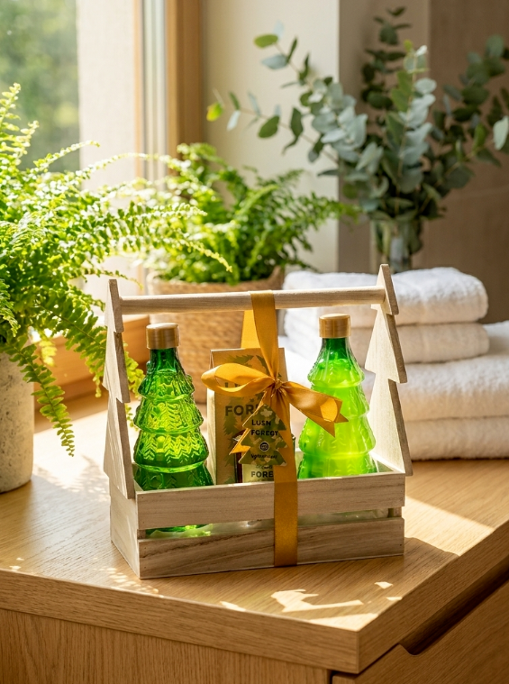 Lush Forest Christmas Tree Bath Gift Set | Premium Wooden Basket Spa Kit