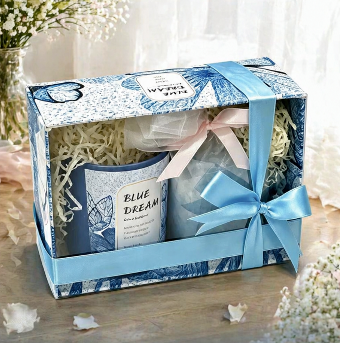 BLUE DREAM Blue Dream Deluxe Spa Gift Set, Amber Sandalwood Scented Home & Body Self-Care Luxury Gift Box