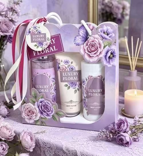 Luxury Floral Body Care Gift Set Purple Rose Scent Bath Spa Kit Luxury Floral Body Care Gift Set Purple Rose Scent Bath Spa Kit