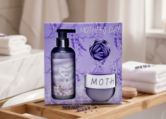 Mother's Day Lavender Bath Gift Set - Bubble Bath & Body Scrub Spa Relaxation Skincare Kit