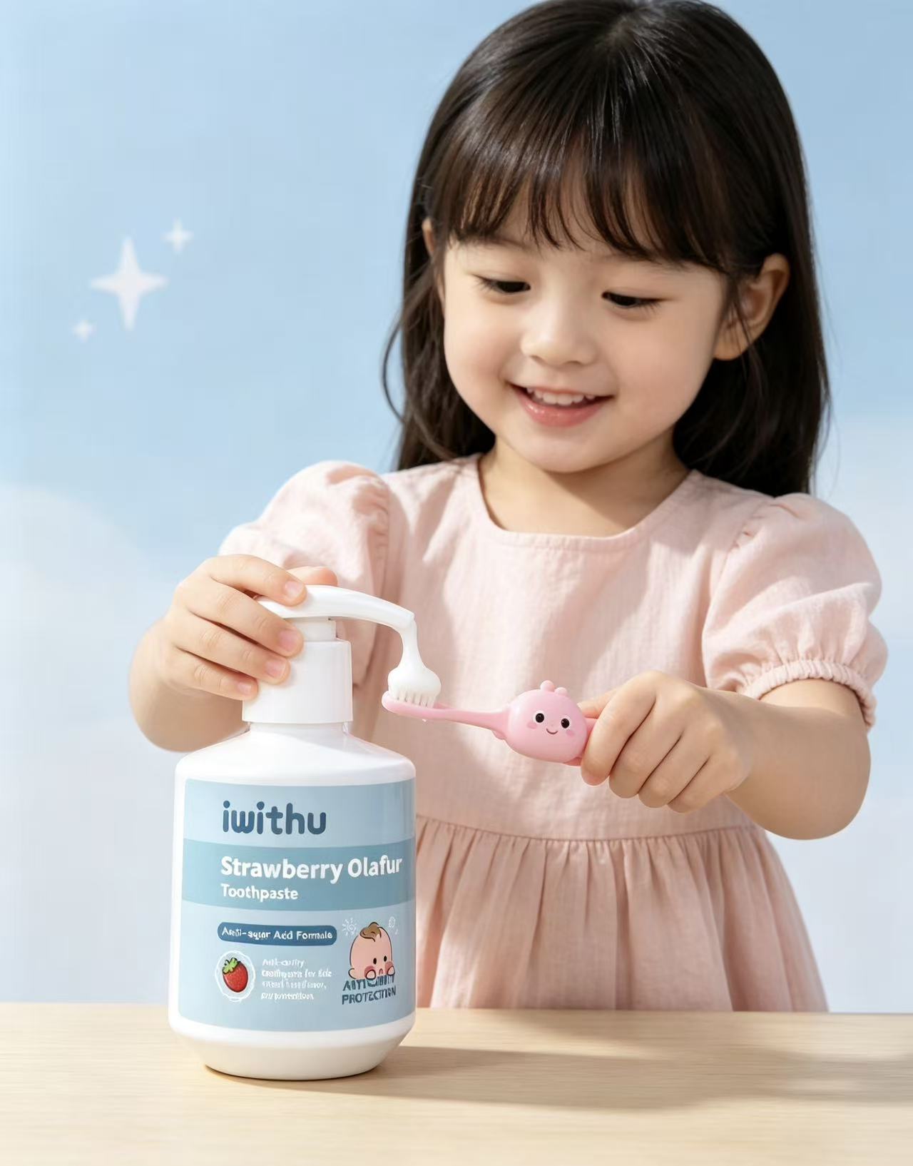 Iwithu Kids Strawberry Olaflur Toothpaste | Anti-Cavity & Anti-Sugar Acid Formula, Gentle Oral Protection for Toddlers & Children