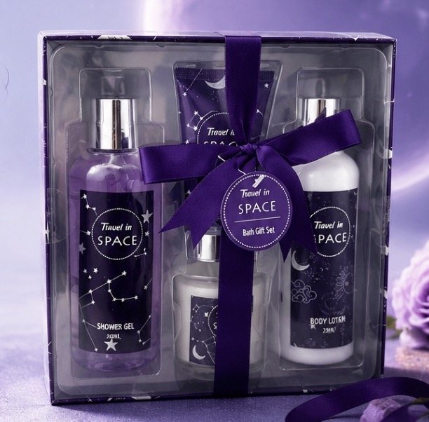 Travel In Space Spa Bath Gift Set Luxury Purple Starry Sky Body Care Set Shower Gel Body Lotion Hand Cream Birthday Valentine's Day Gift Kit