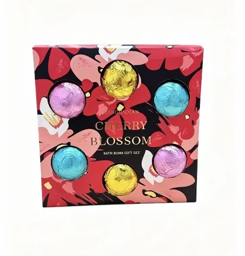MENGHAOLAN Cherry Blossom 6 Pieces Bath Bomb Gift Set Floral Window Spa Hamper For Women MENGHAOLAN Cherry Blossom 6 Pieces Bath Bomb Gift Set Floral Window Spa Hamper For Women