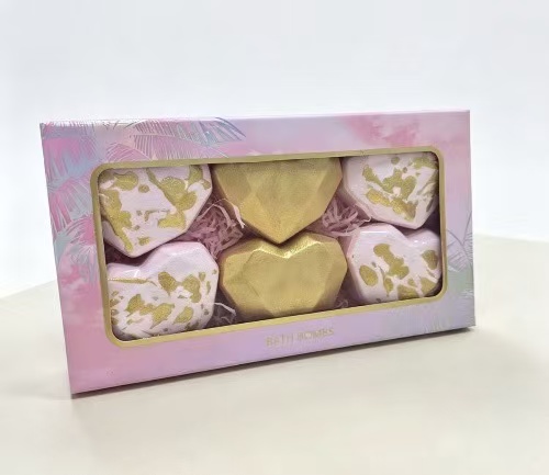 Golden Foil Heart Bath Bomb Gift Box Romantic Spa Bath Gift Set For Wedding & Valentine Gift
