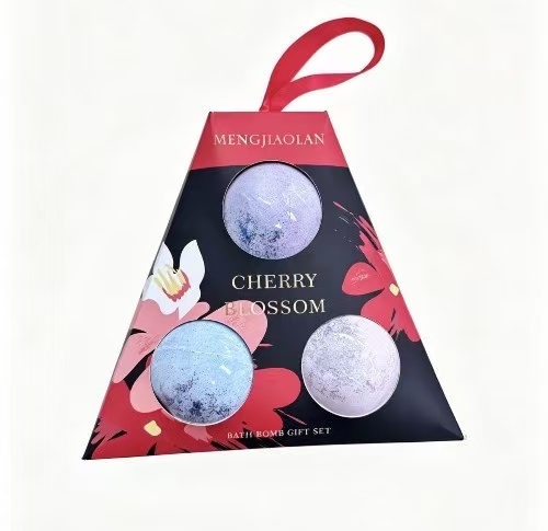 Cherry Blossom Bath Bomb Gift Set 3Pcs Triangle Packaging Spa Bath Fizz Balls