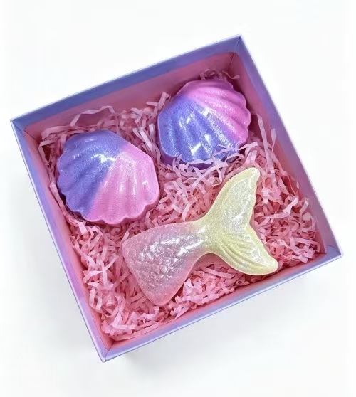 Mermaid Shell Bath Bomb Gift Set 3Pcs Gradient Glitter Spa Fizz Balls For Kids & Gift