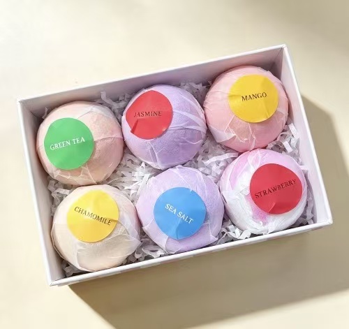 6 Pcs Multi Scent Round Bath Bomb Gift Set Natural Moisturizing Fizzy Bath Fizz Balls For Home Spa & Holiday Gift
