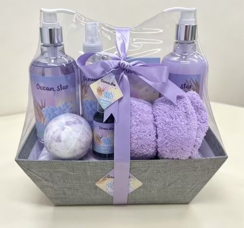 Ocean Star Lavender Spa Bath Gift Basket, Complete Home Self-Care Shower Gift Set for Women