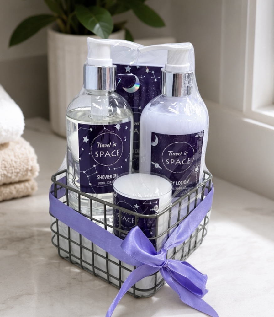 spa gift basket with scented candle