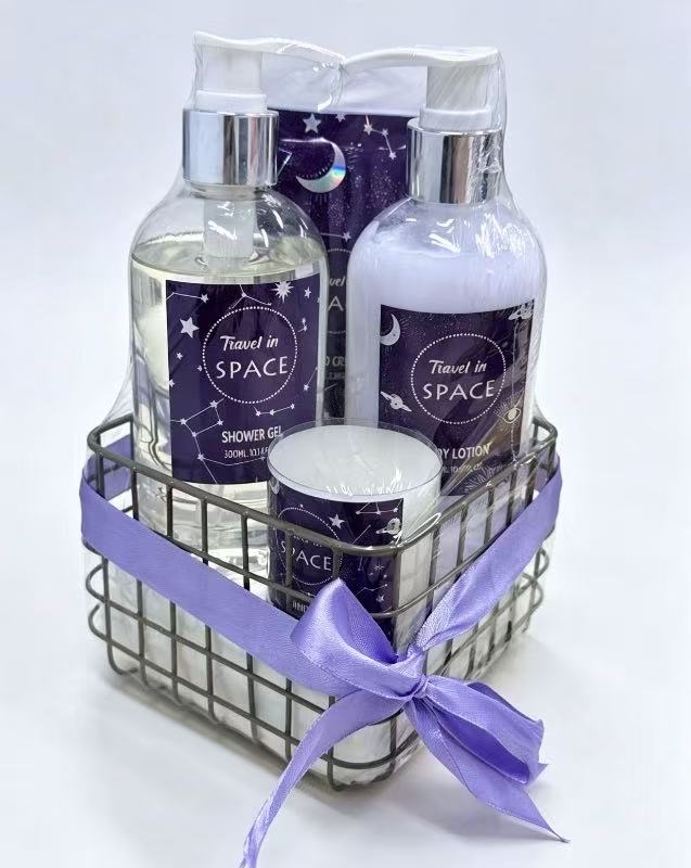 Travel In Space Bath Gift Set Iron Wire Basket Spa Kit With Scented Candle