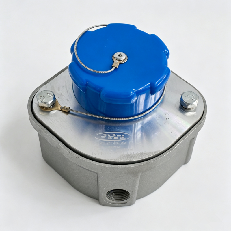 Prise anti-débordement JDY02 en aluminium anodisé anticorrosion, vendue directement par le fabricant, pour camions-citernes transportant des hydrocarbures dangereux.