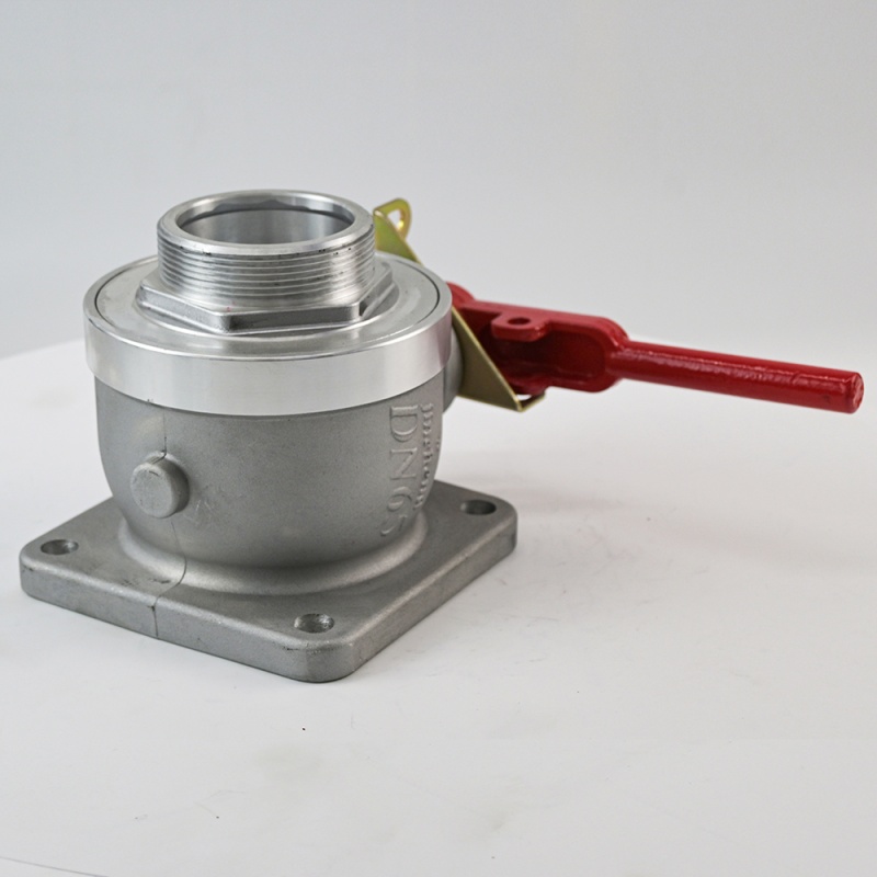 Nouvelle vanne à boisseau sphérique coupe-feu DN65 antistatique en alliage d'aluminium, avec embase à bride carrée, sortie filetée et poignée à levier rouge.