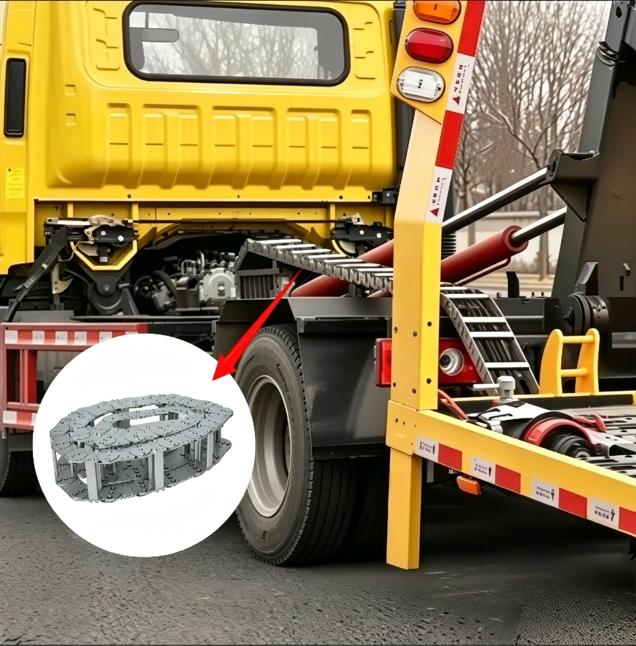 wrecker hydraulic hose protection chain