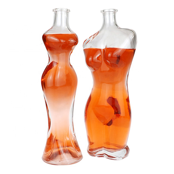 750ml Sexy Beautiful Women Body Transparent Glass Wine Bottle With Cork