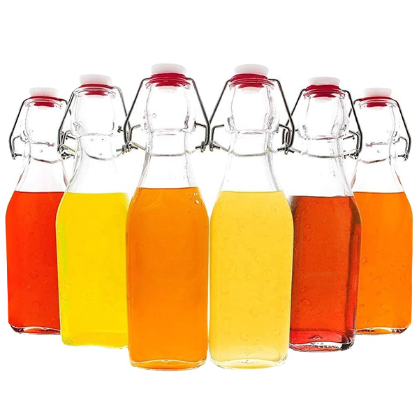 Swing Top Square Glass Bottles Ferment Beverage Juice With Clip Lids